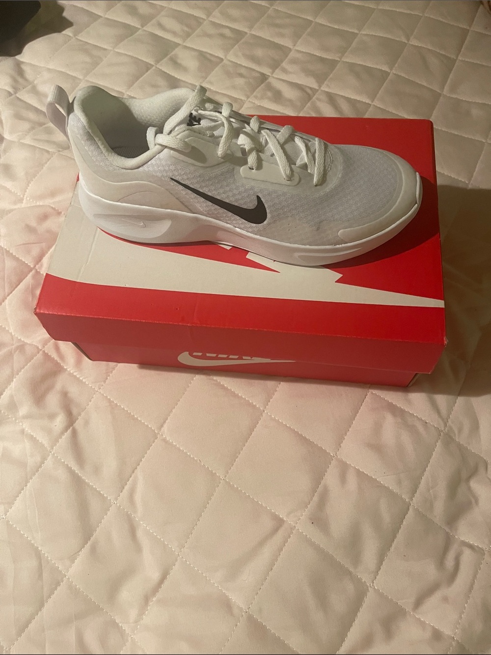 New Nike White Wearallday Sneakers with Black Swoosh - 5Y